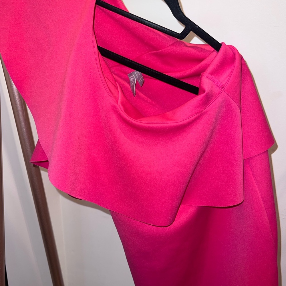 ASOS Hot Pink One-Shoulder Ruffle Dress - Picture 2 of 2